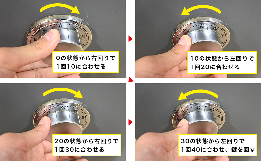 それぞれの暗証番号に1度ずつ合わせるだけでOK