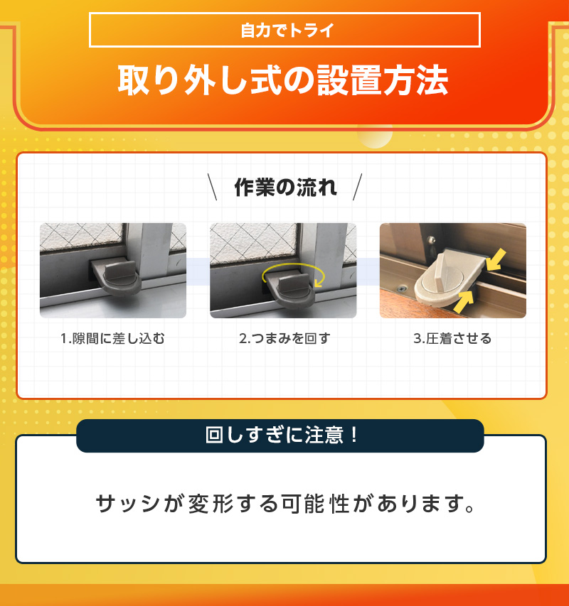 取り外し式の補助鍵を設置する流れ