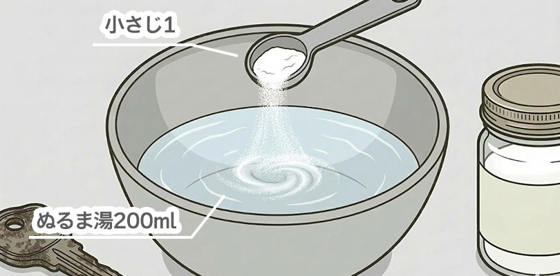 ぬるま湯200mlに小さじ1のクエン酸を溶かす