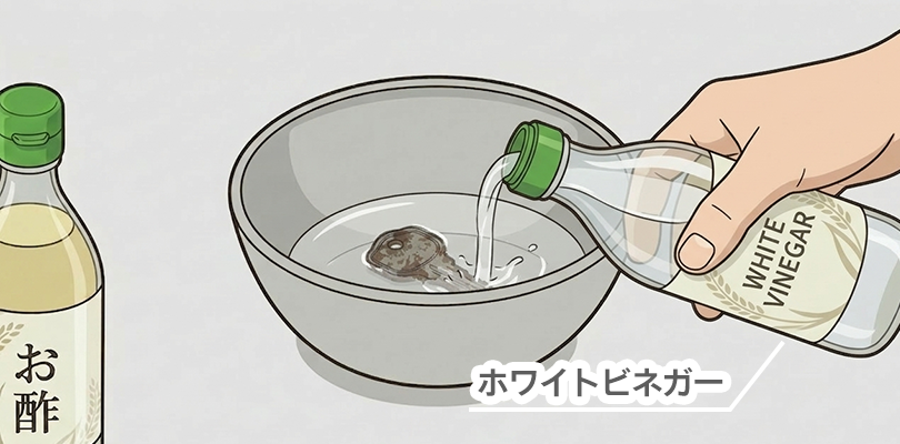 鍵全体がかぶるようにお酢を注ぐ