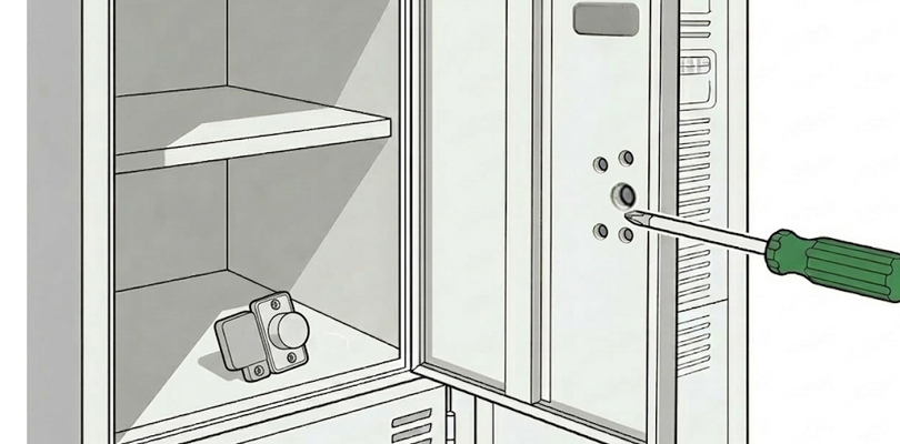 工具で古い鍵を外す