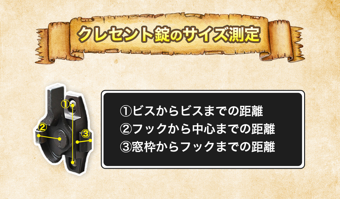 クレセント錠のサイズを測る方法