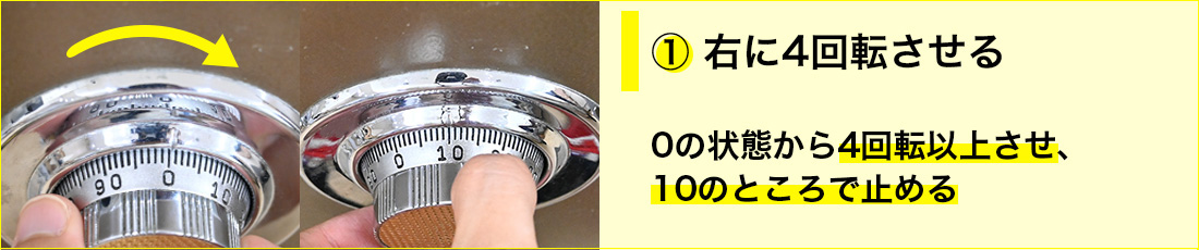右へ4周して1つ目の番号に合わせる